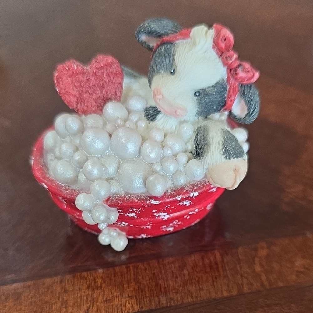 Enesco Red and White Cow Figurine